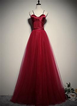 Picture of Gorgeous Dark Red Color Straps Tulle Long Party Dresses, A-line Formal Dresses